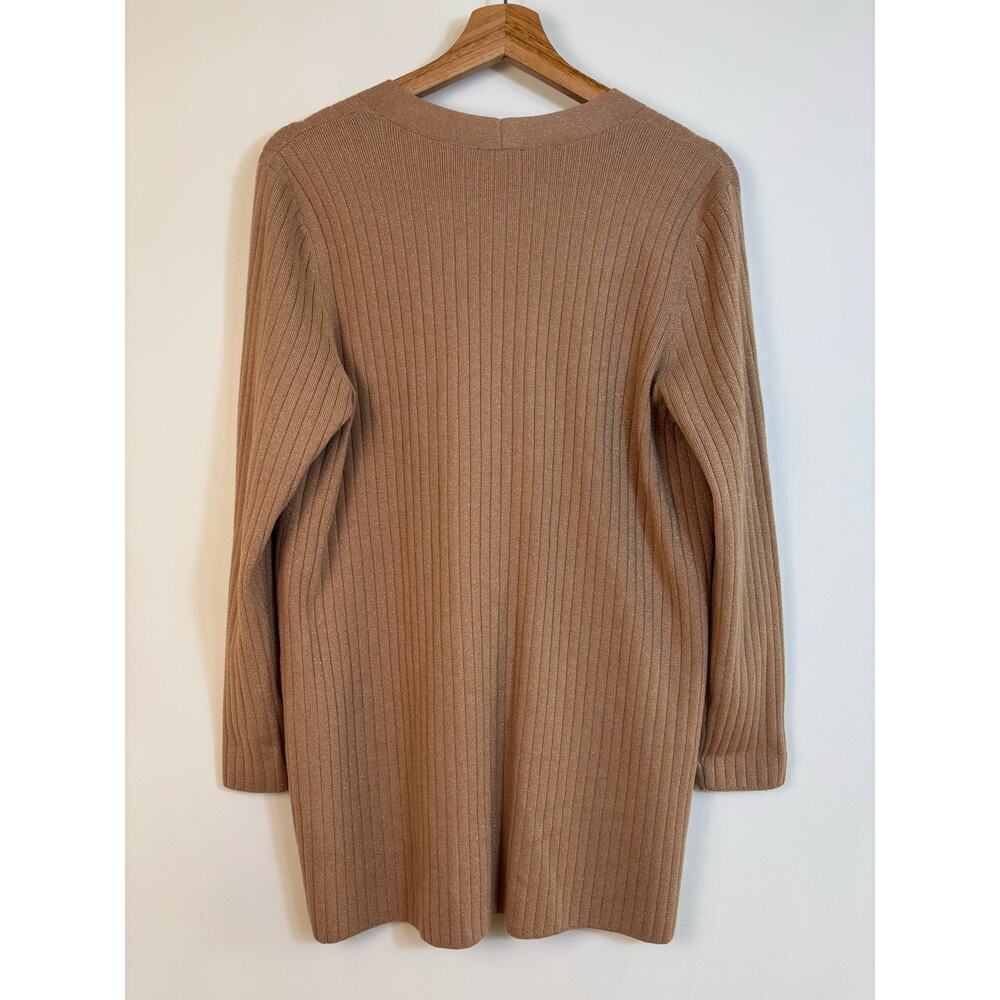 Talbots Metallic Ribbed Cardigan Size Large Petite Rattan Spring Office Minimal - Picture 4 of 9